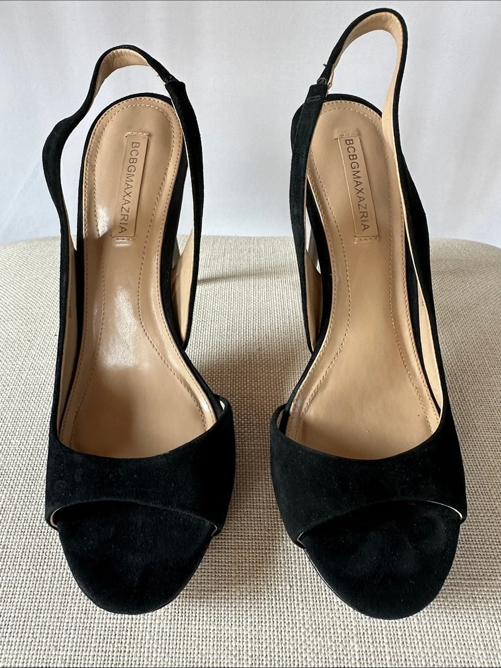 BCBGMAXAZRIA Ma-Prue Black Suede Leather Slingback Platform Heels - Size 9.5